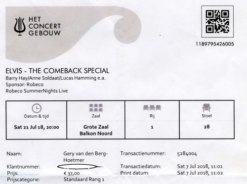 Barry Hay show ticket Elvis Presley Comeback Special Theatre Event with Barry Hay Amsterdam - Concertgebouw July 21, 2018